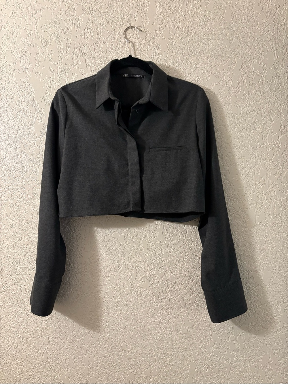 Zara Black Cropped Button-Front Shirt Jacket, M